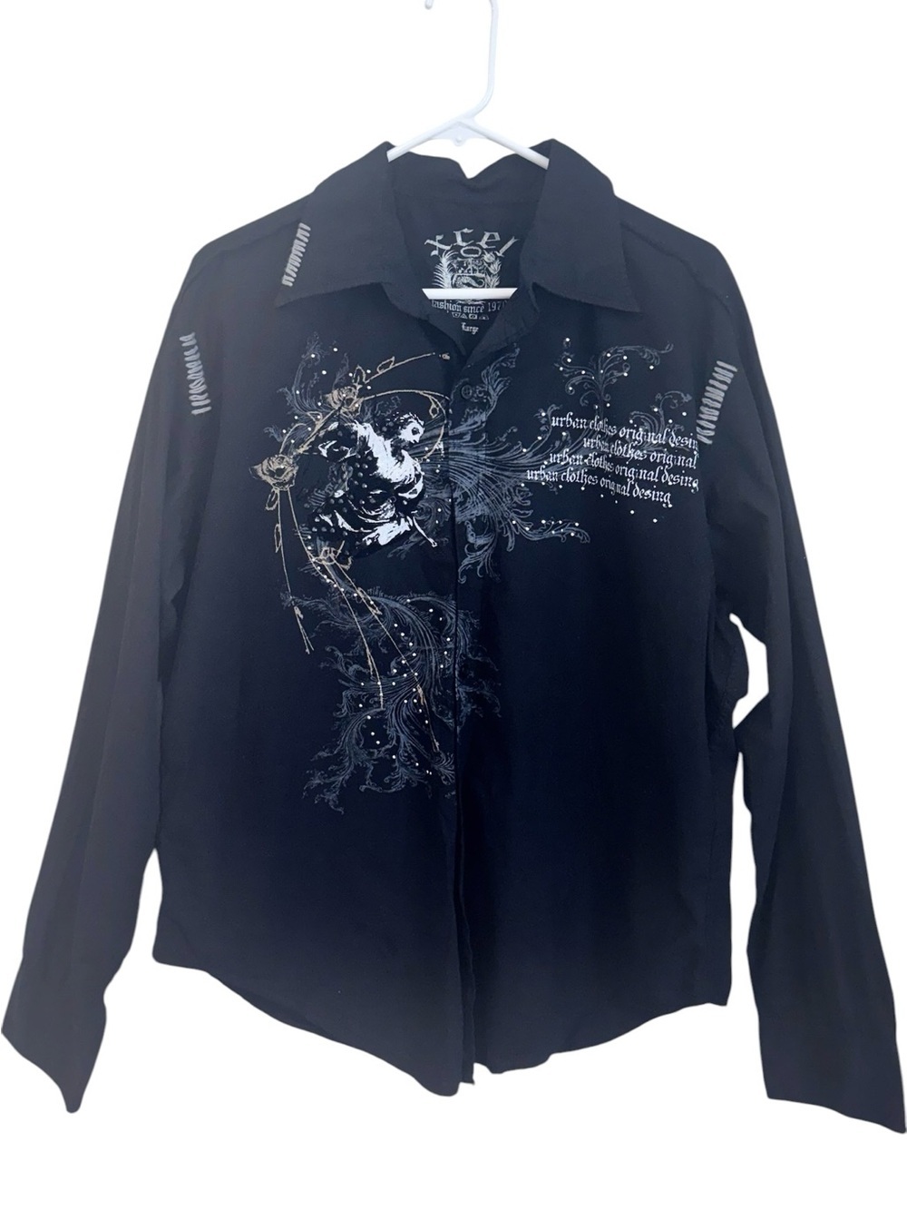 Xcel Urban Clothes Original Design Black Graphic Button-Up Shirt Men’s Large L